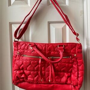 Betsey Johnson Red Heart-Quilted Shoulder Bag